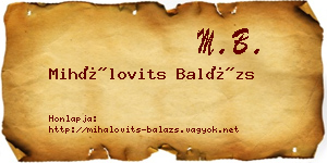 Mihálovits Balázs névjegykártya